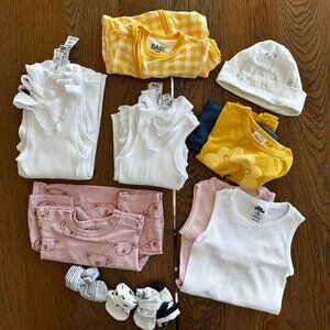 Bundle of Baby Clothes Undershirts, Onesies, Socks, Hat Various Sizes